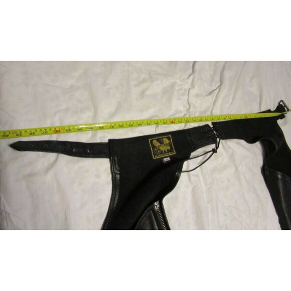 VTG US Made Co. Middleton Ma. Black Leather Motorcycle Chaps w/zipper-Sz L - Picture 10 of 10